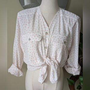 Liz Claiborne Women's Size 10 Pink Cream Polka Dot Long Sleeve Office Blouse